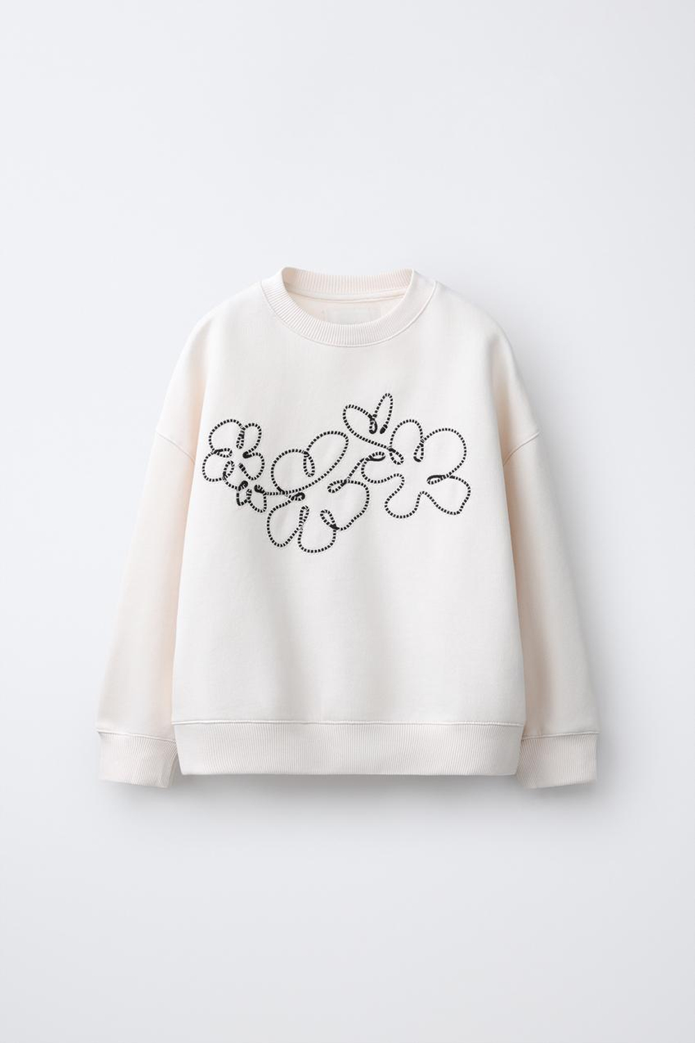 ZARA ТОЛСТОВКА С ЦВЕТОЧНЫМ ШНУРКОМ, ЭКРЮ