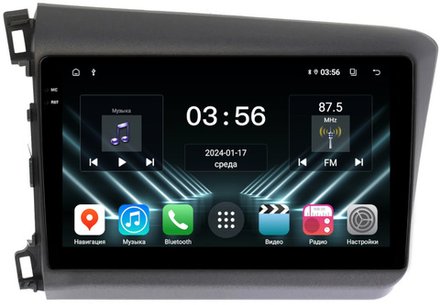 Магнитола для Honda Civic 9 седан 2012 левый руль - FarCar DX132M монитор 9.5" IPS на Android 13, 4+64Гб, CarPlay