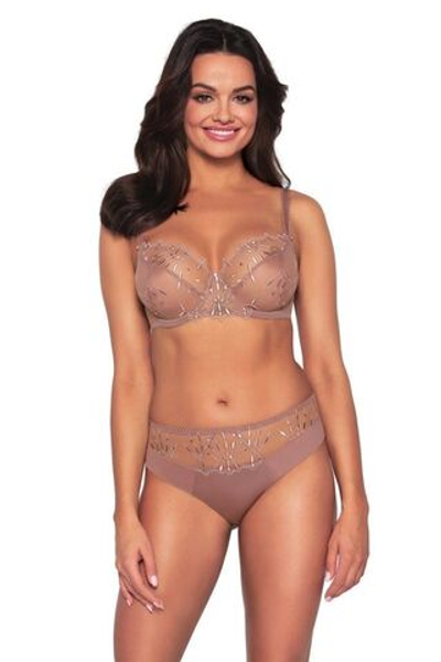 Бюстгальтер plus size с шитыми мягкими чашками с вышивкой (Размер: 75L) (Цвет: кофейный)