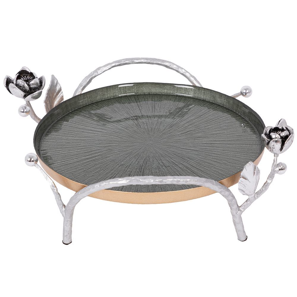 Фруктовница-конфетница Нимфея (поднос) Античное Серебро Зеленый