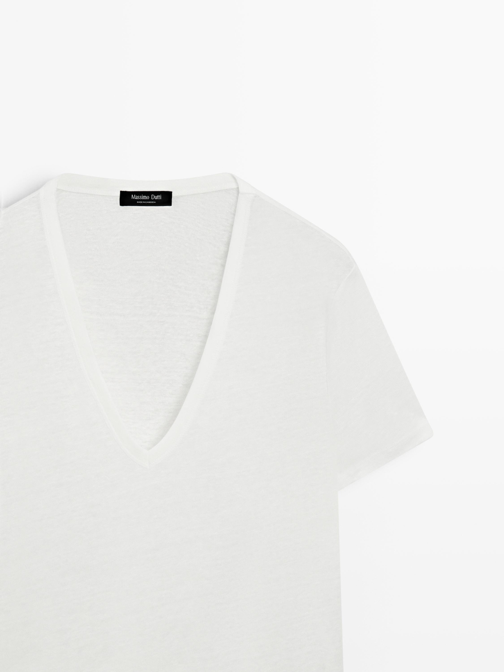 Massimo Dutti Льняная футболка с V-образным вырезом, натуральный/кремовый