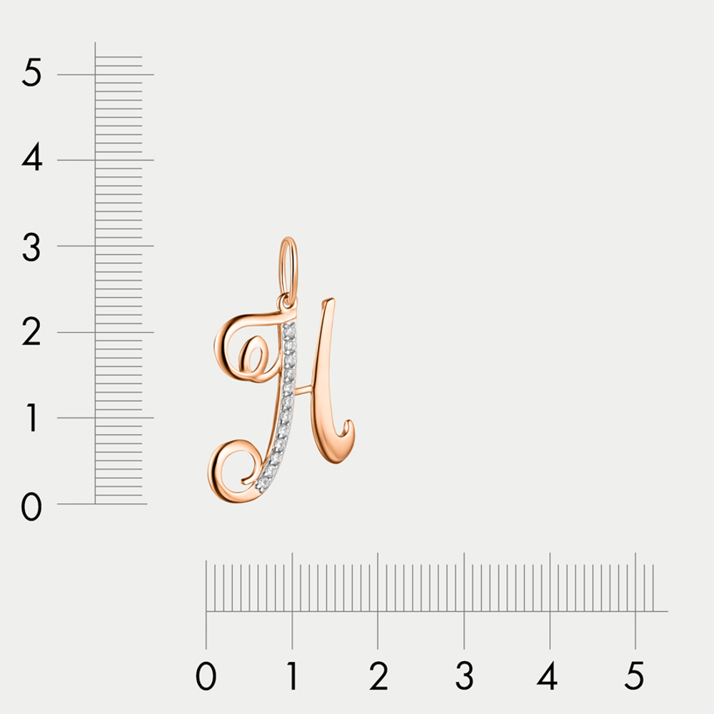 Подвеска-буква "Н" женская из розового золота 585 пробы с фианитами (арт. 03-10101-0712)