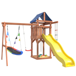 Детская площадка с качелями лодочка и овальным разноцветным гнездом IgroWoods для улицы и дачи