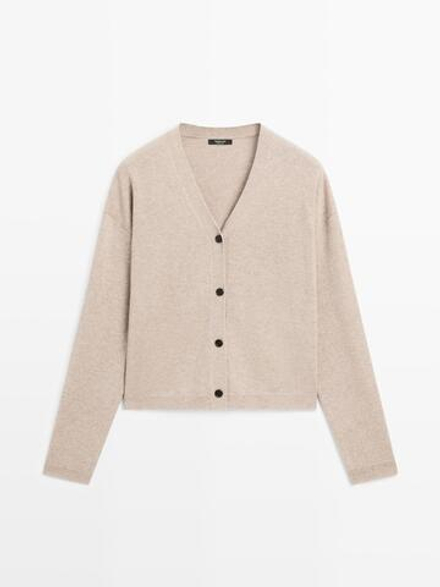 Massimo Dutti Кардиган из смесовой шерсти с V-образным вырезом, норка