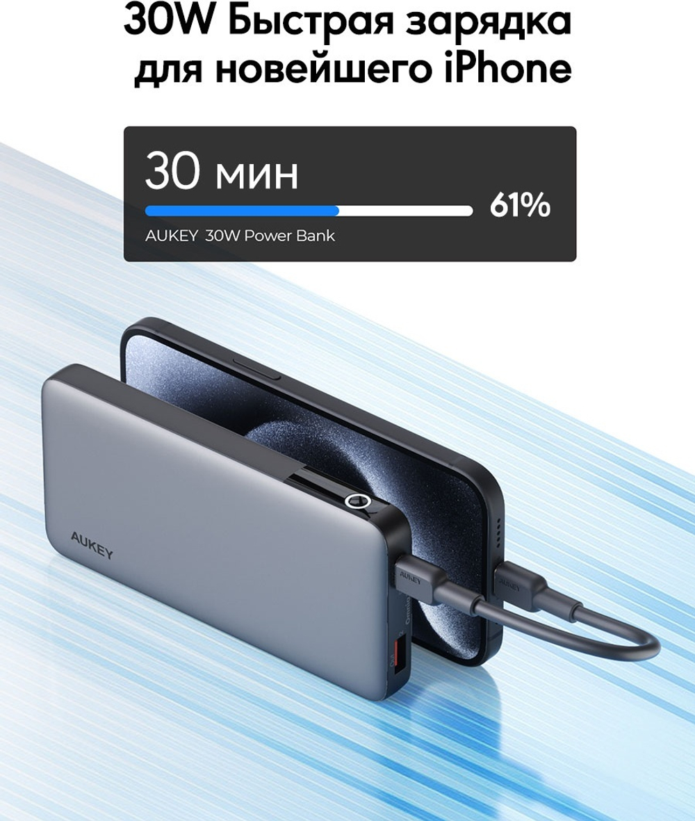 Внешний аккумулятор Aukey Sprint X 10K 30W PB-Y41 10000 мАч серый