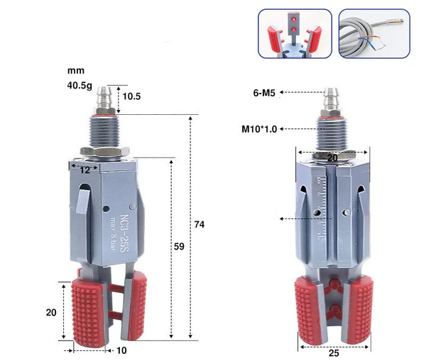 Three-jaw inner support ns3-25s (inner support range: 25-39mm) with detection and induction line