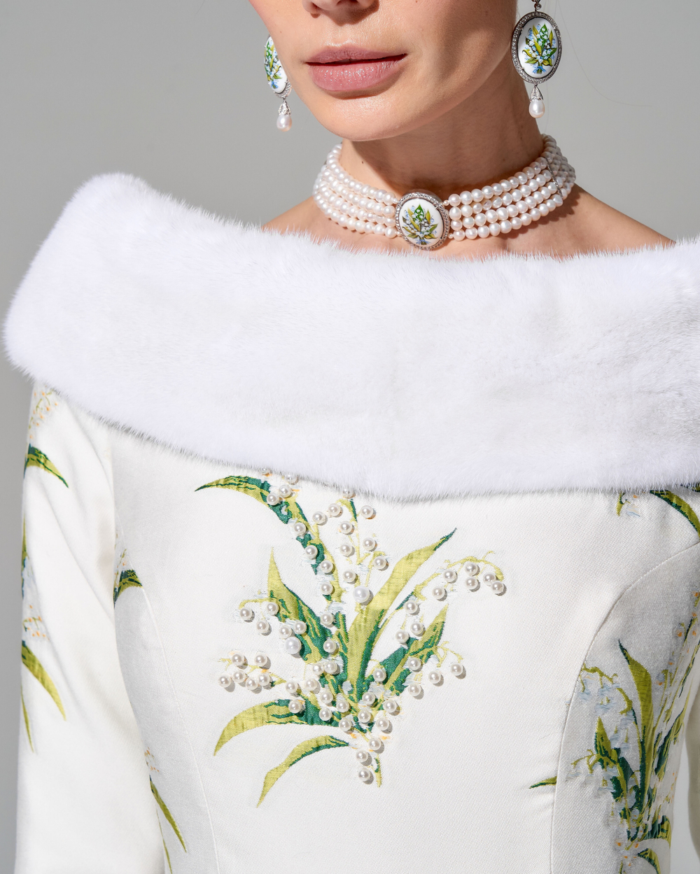 Платье "Весна в Париже" с меховой отделкой