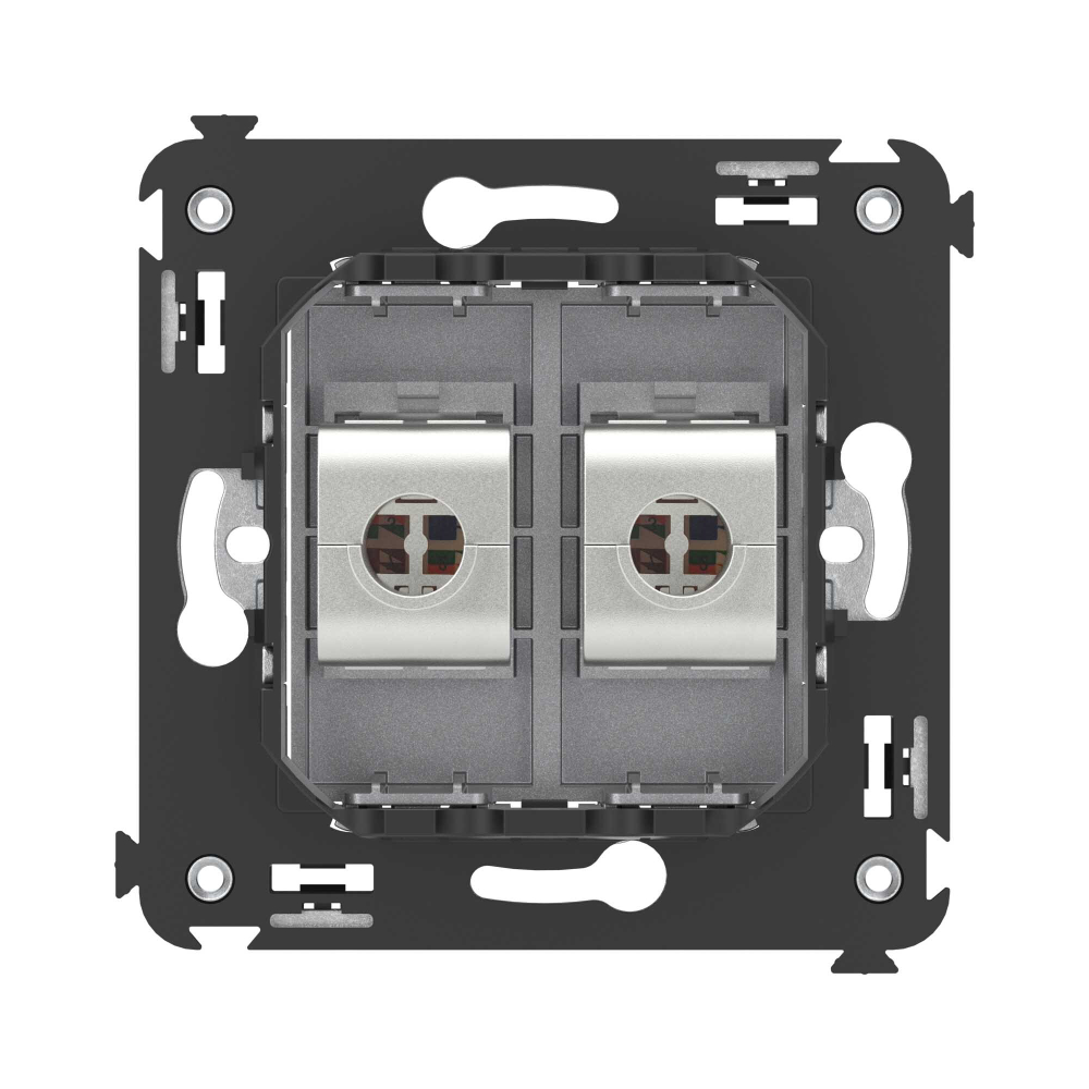 Компьютерная розетка RJ-45 без шторки в стену, кат.5e двойная экранированная, "Avanti", "Закаленная сталь"