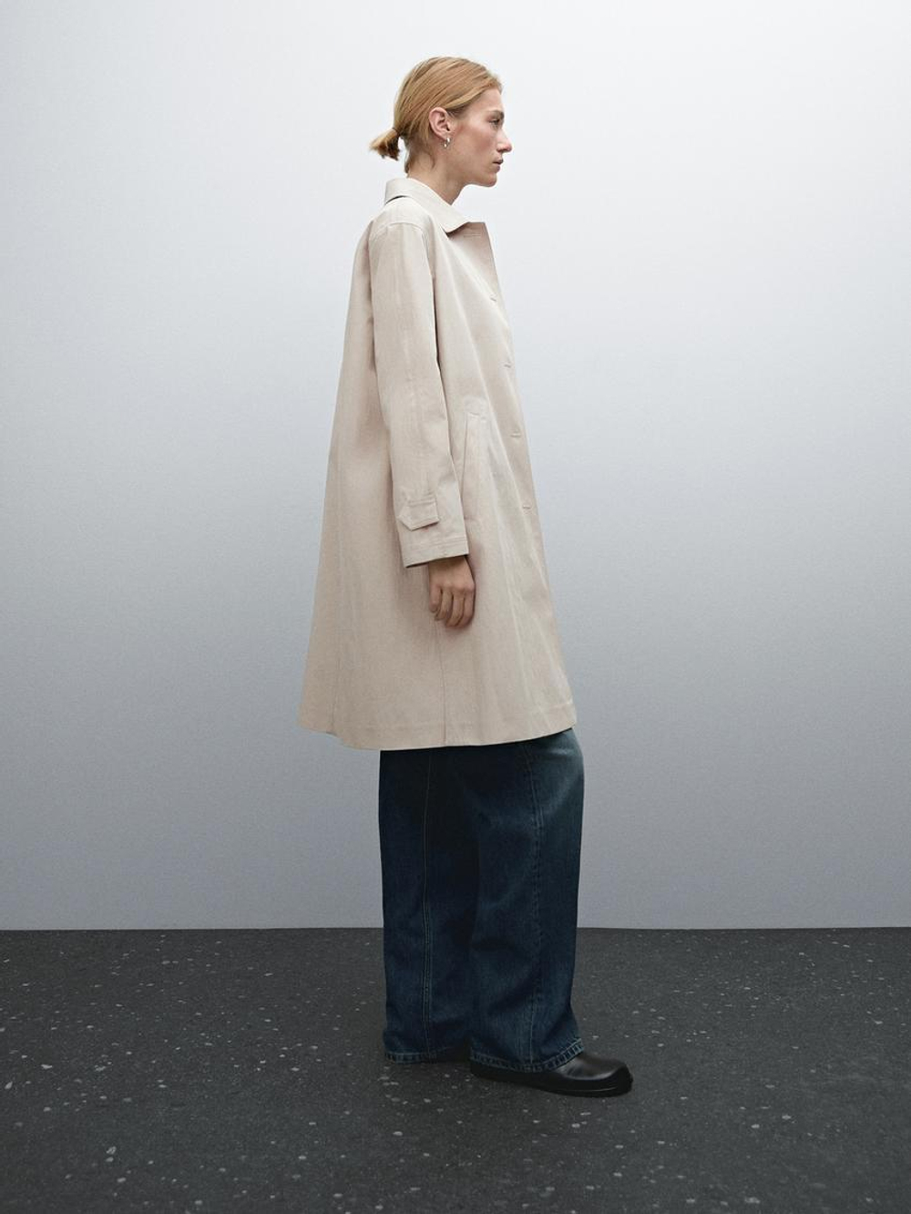 Massimo Dutti Легкое пальто из смесового хлопка с пуговицами, натуральный, кремовый