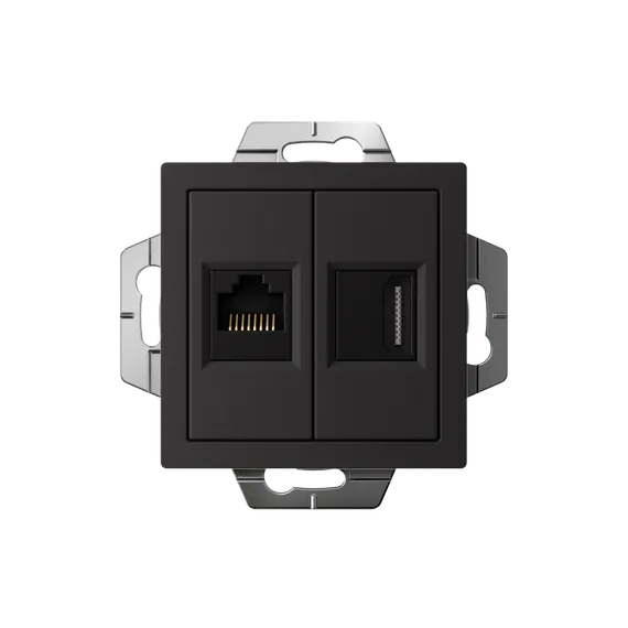 Розетка 2-м СП AtlasDesign HDMI + RJ45 кат.5E механизм карбон SE ATN001082