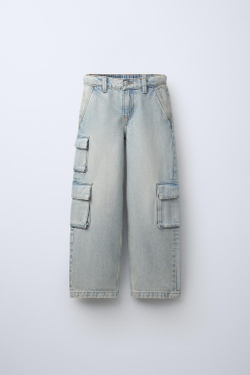 ZARA ДЖИНСЫ КАРГО С КАРМАНАМИ, ЗЕЛЕНОВАТО-СИНИЙ