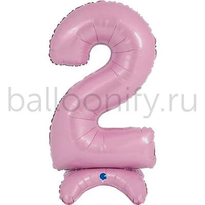 Шар ЦИФРА 2 Pastel Pink на подставке 25" 63 см