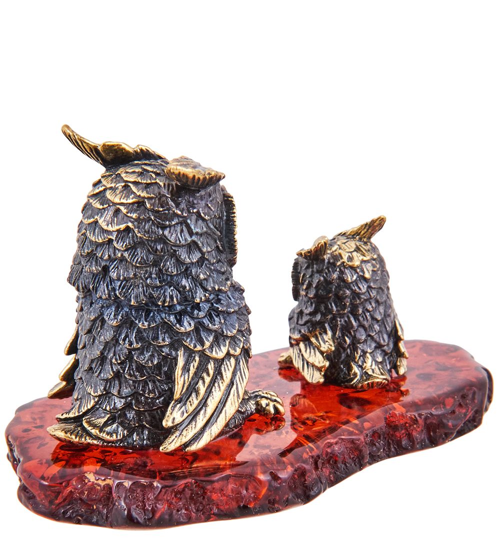 Народные промыслы AM-3711 Фигурка «Совушки Гермес и Сычик» (латунь, янтарь)