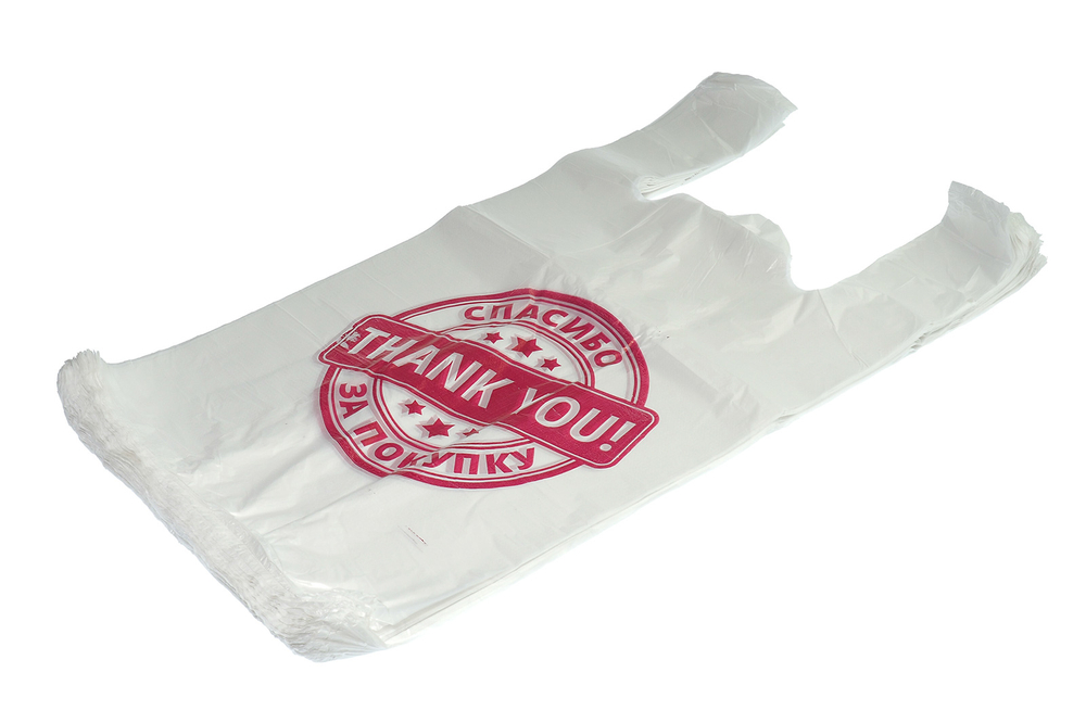 Пакет-майка Спасибо за покупку 24+11х44см белый ПНД 11мкм 100шт/уп цена за уп