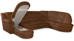 Большой диван Оберон с круглой секцией и оттоманкой Galaxy Brown 358*222*102 см, Коричневый Экокожа Нераскладной Фиеста