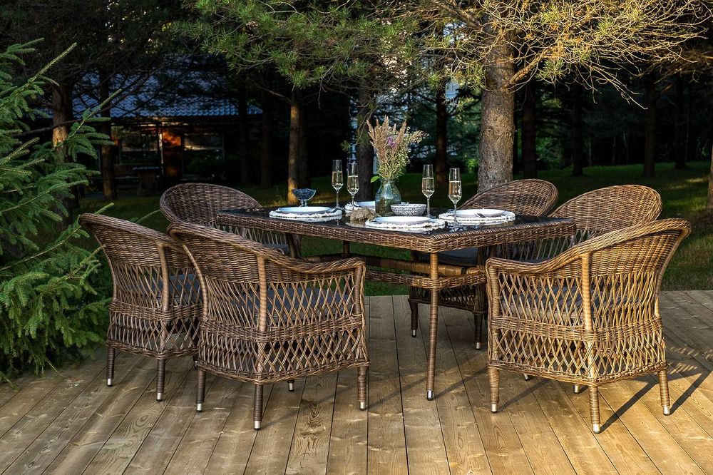 "Амароне" обеденная группа из искусственного ротанга на 6 персон, цвет коричневый