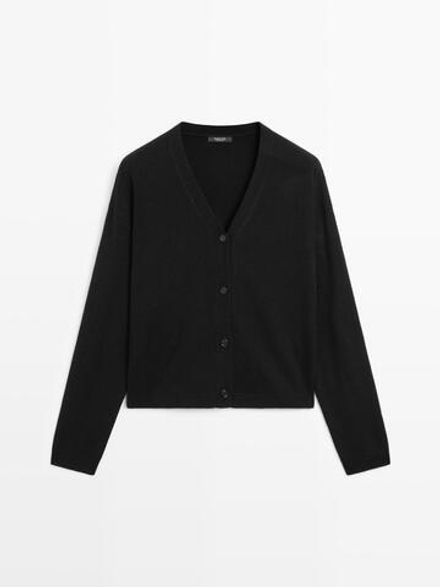 Massimo Dutti Кардиган из смесовой шерсти с V-образным вырезом, черный