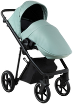 Детская коляска Roan Sol Vintage Leather 2.0 3 в 1 с автокреслом Pituso Baesa Pro Black SL/13/L Misti Mint/Grey/руч. Серый