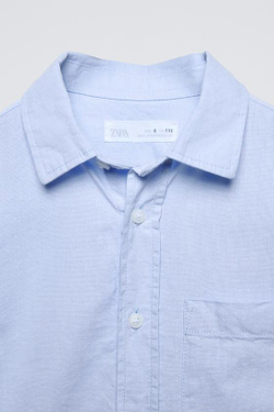 ZARA РУБАШКА ИЗ РЕЛЬЕФНОЙ ТКАНИ С КАРМАНОМ, НЕБЕСНО-ГОЛУБОЙ