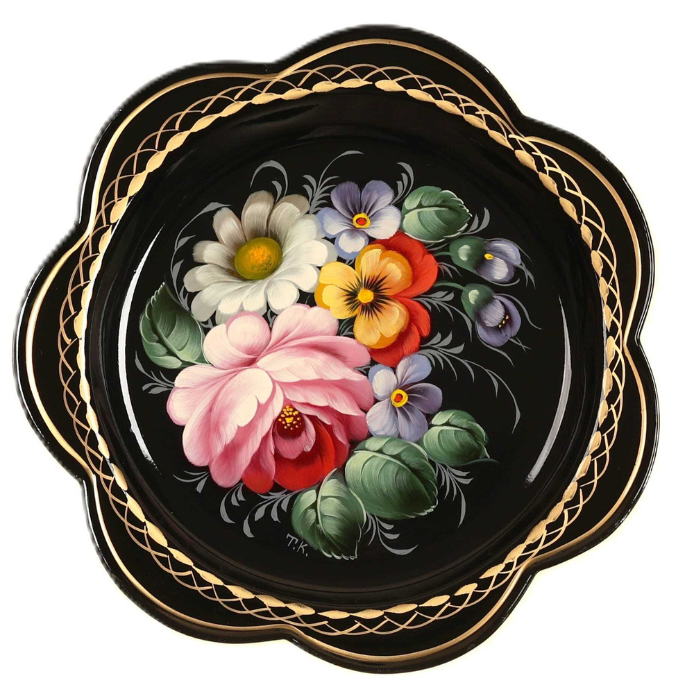 Жостовский поднос декоративный, размер 18 см (A1), металлический