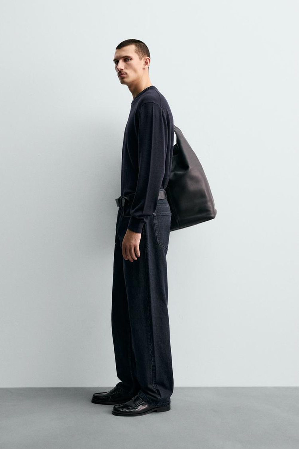 ZARA ШЕРСТЯНОЙ СВИТЕР КЛАССИЧЕСКОГО КРОЯ, МОРСКОЙ СИНИЙ