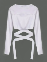 Белый кроп топ на завязках с длинным рукавом