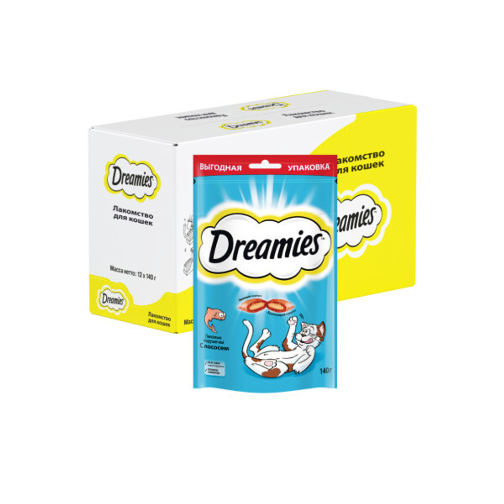Лакомство с лососем для кошек Dreamies, 140г