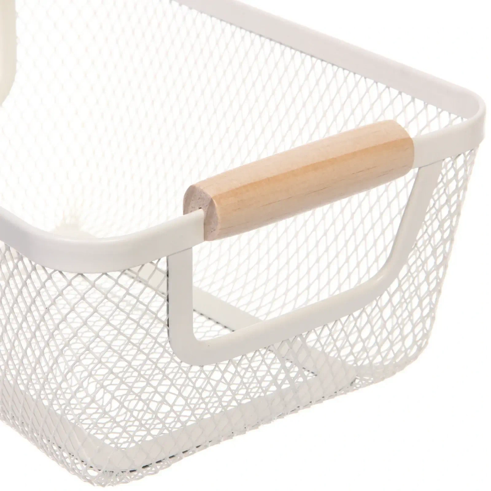 Корзина для хранения металлическая с деревянными ручками «ФАРГО», цвет белый, 17*10*25см (лейбл Селфи)