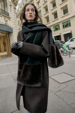 ZARA ОДНОТОННЫЙ ШАРФ ИЗ ШЕРСТИ С МЕХОВЫМ ЭФФЕКТОМ, ЧЕРНЫЙ