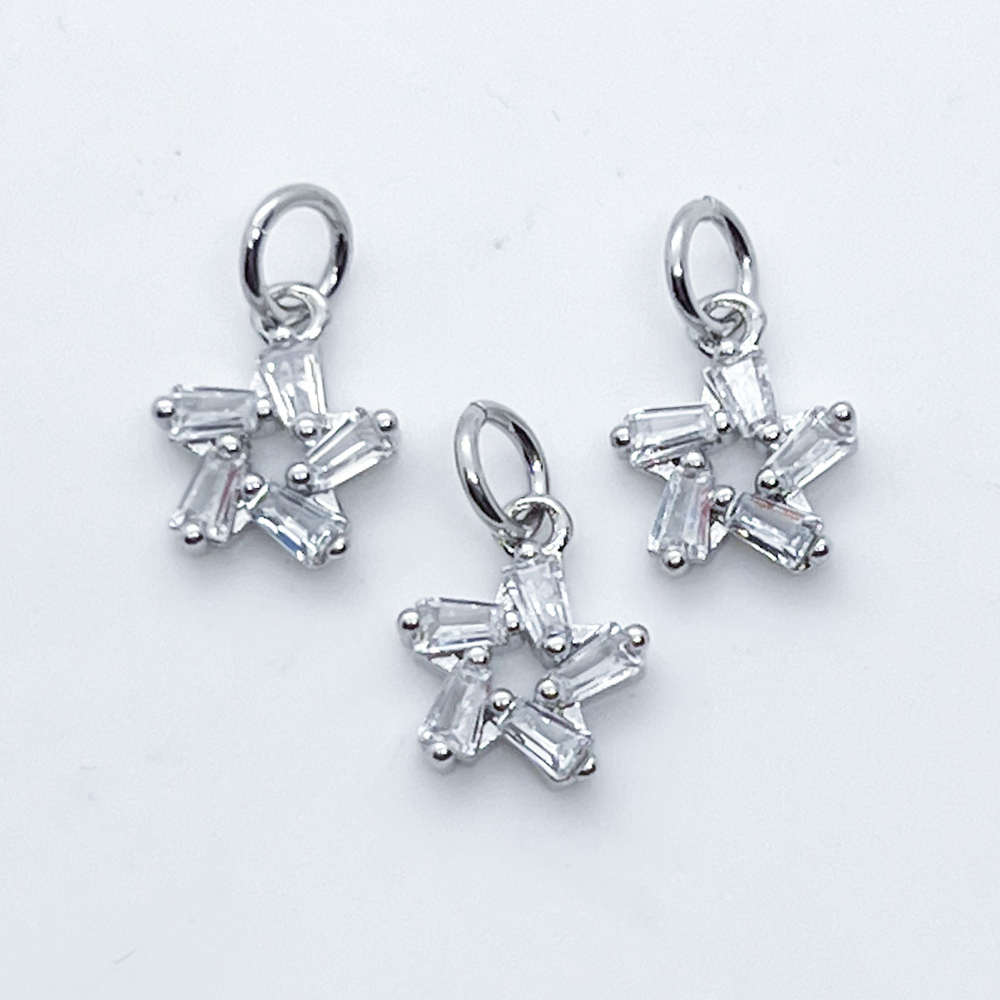 Подвеска Звезда, цвет серебро, фианиты, размер 11*8 мм, цена за 1 шт