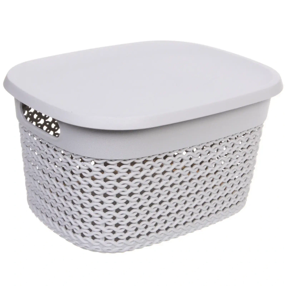 Корзина для хранения с крышкой «МАРСИ», цвет серый, 27*21*15,5см