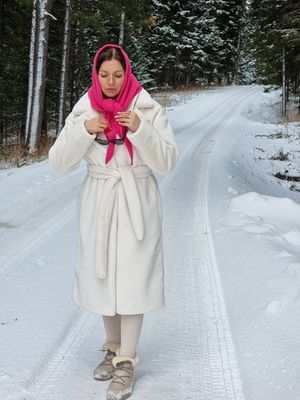 Эко-шуба кролик | Английский воротник | Спущенный рукав | Миди | Пломбир