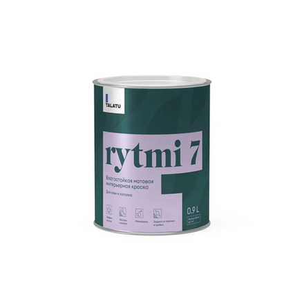 Краска интерьерная влагостойкая Talatu Rytmi 7, матовая, база А, белая, 0,9 л