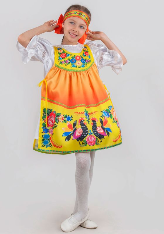 Городецкая  роспись костюм для девочки с бантом 2