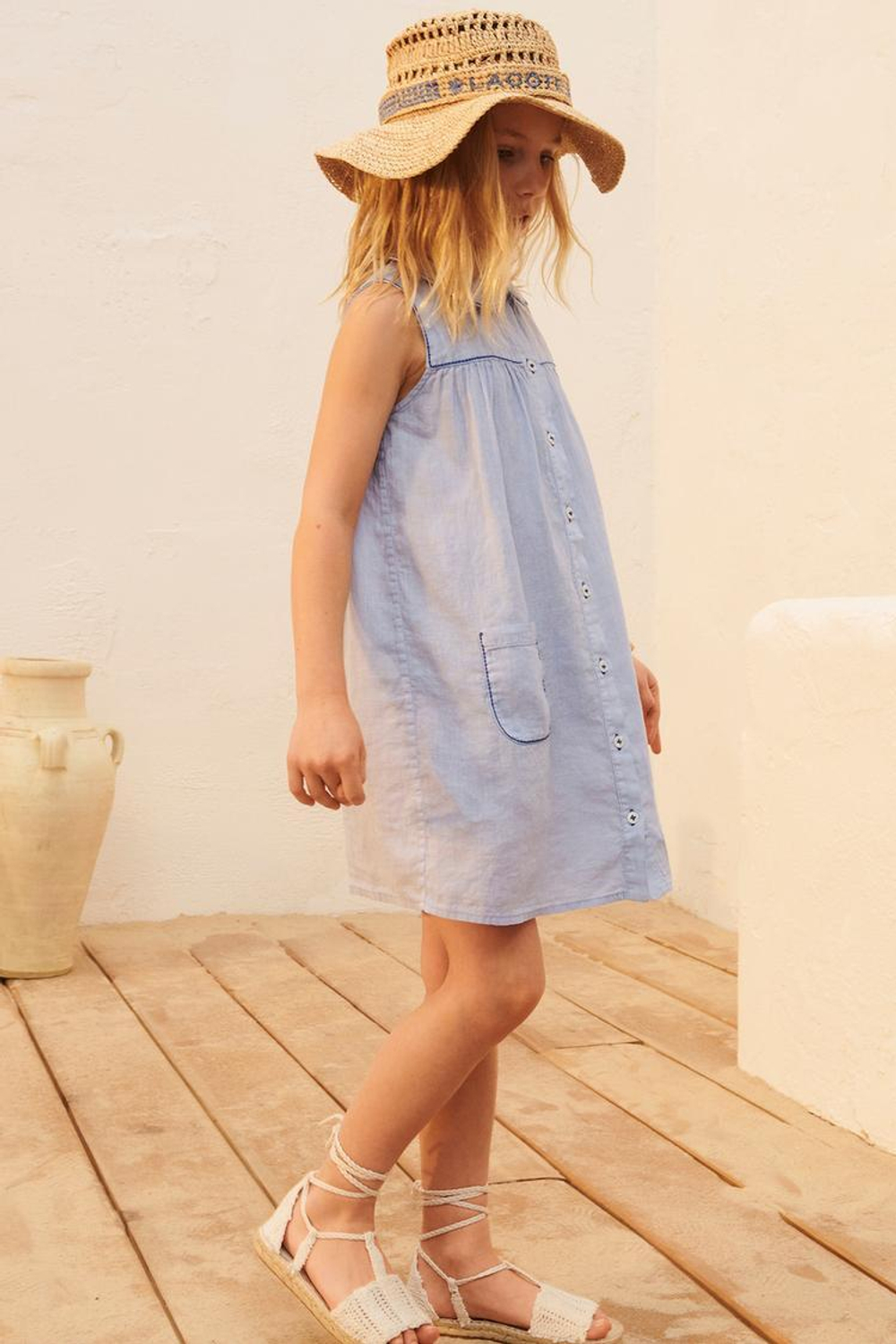 ZARA ЛЬНЯНОЕ ПЛАТЬЕ, ПАСТЕЛЬНО-ГОЛУБОЙ