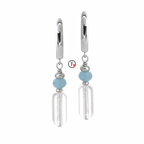 Серьги с горным хрусталём и аквамарином