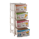 Комод "Элластик" 4 ящика с рисунком на фасаде "Мишки", ножки на колесиках