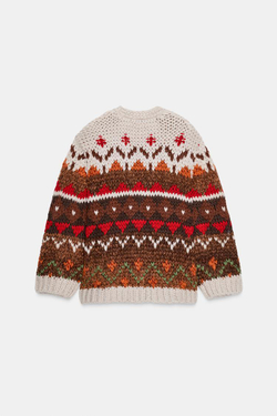 ZARА ЖАККАРДОВЫЙ ТРИКОТАЖНЫЙ КАРДИГАН, БЕЖЕВО-КОРИЧНЕВЫЙ