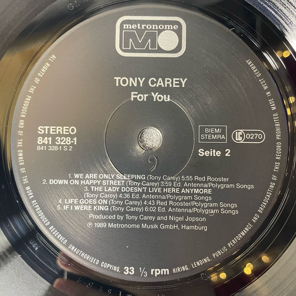 Винтажная виниловая пластинка LP Tony Carey For You (Германия 1989)