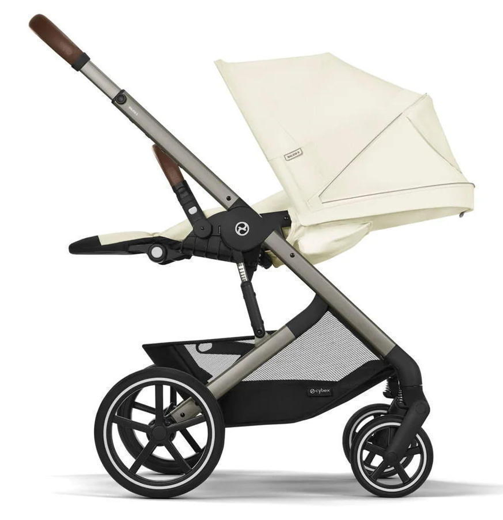 Коляска Cybex Balios S Lux TPE complete Aton B2 Bay Blue 3 в 1 Seashell Beige с дождевиками