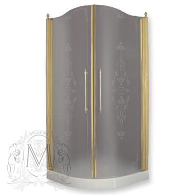 Душевая ограждения Migliore Diadema 90x90см. ML.DDM-22.790.ST.DO 2 распашные двери, стекло матовое с декором, профиль золото
