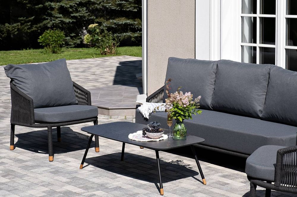 "Верона" лаунж-зона 5-местная плетеная из роупа (веревки), каркас алюминиевый темно-серый, роуп темно-серый