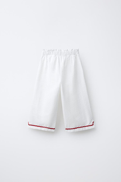 ZARA БРЮКИ-КЮЛОТЫ ИЗ РЕЛЬЕФНОЙ ТКАНИ С КОНТРАСТНЫМИ ВОЛНИСТЫМИ КРАЯМИ, ЖЕЛТОВАТО-БЕЛЫЙ