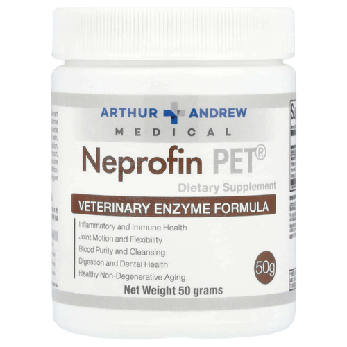 Arthur Andrew Medical, Neprofin Pet, формула с ферментами для ветеринаров, 50 г