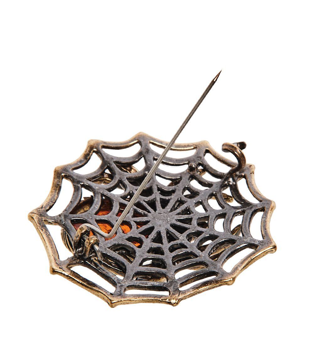 AM-2632 Брошь «Паук Домовенок» (латунь, янтарь)