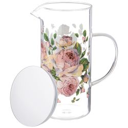 КУВШИН AGNESS "ВИНТАЖ.ПИОНЫ" 1400 МЛ ЖАРОПРОЧНОЕ БОРОСИЛИКАТНОЕ СТЕКЛО