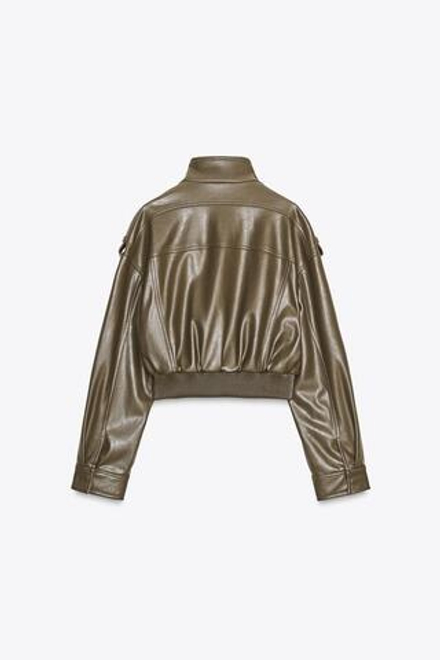 ZARA УКОРОЧЕННАЯ КУРТКА ИЗ ИСКУССТВЕННОЙ КОЖИ, ПЫЛЬНЫЙ ХАКИ
