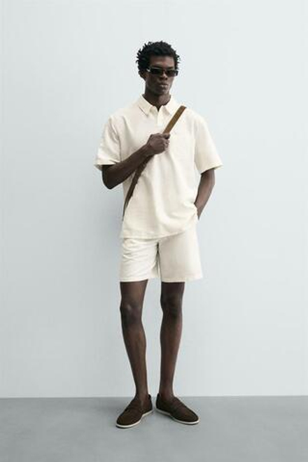 ZARA ШОРТЫ REGULAR FIT ИЗ КОНОПЛИ И ХЛОПКА, БЕЛЫЙ