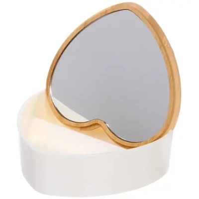 Зеркало настольное - органайзер с бамбуковой крышкой «БРАМИНГЕМ», цвет белый, 16*14,5*5см (коробка)