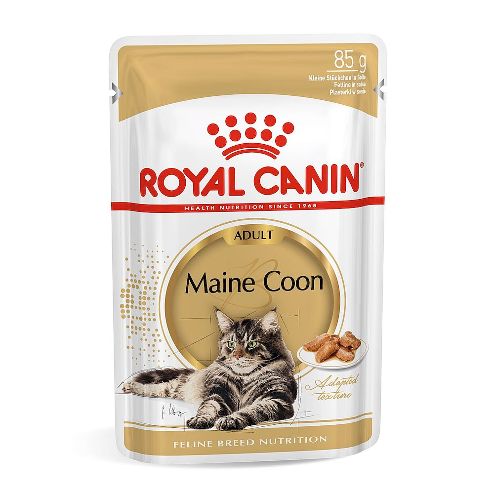 Влажный корм для кошек породы Мэйн кун Royal canin, кусочки в соусе, пауч 85г